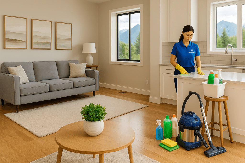 AnyClean house cleaning in Central Huron, ON: cleaner finishing a living room