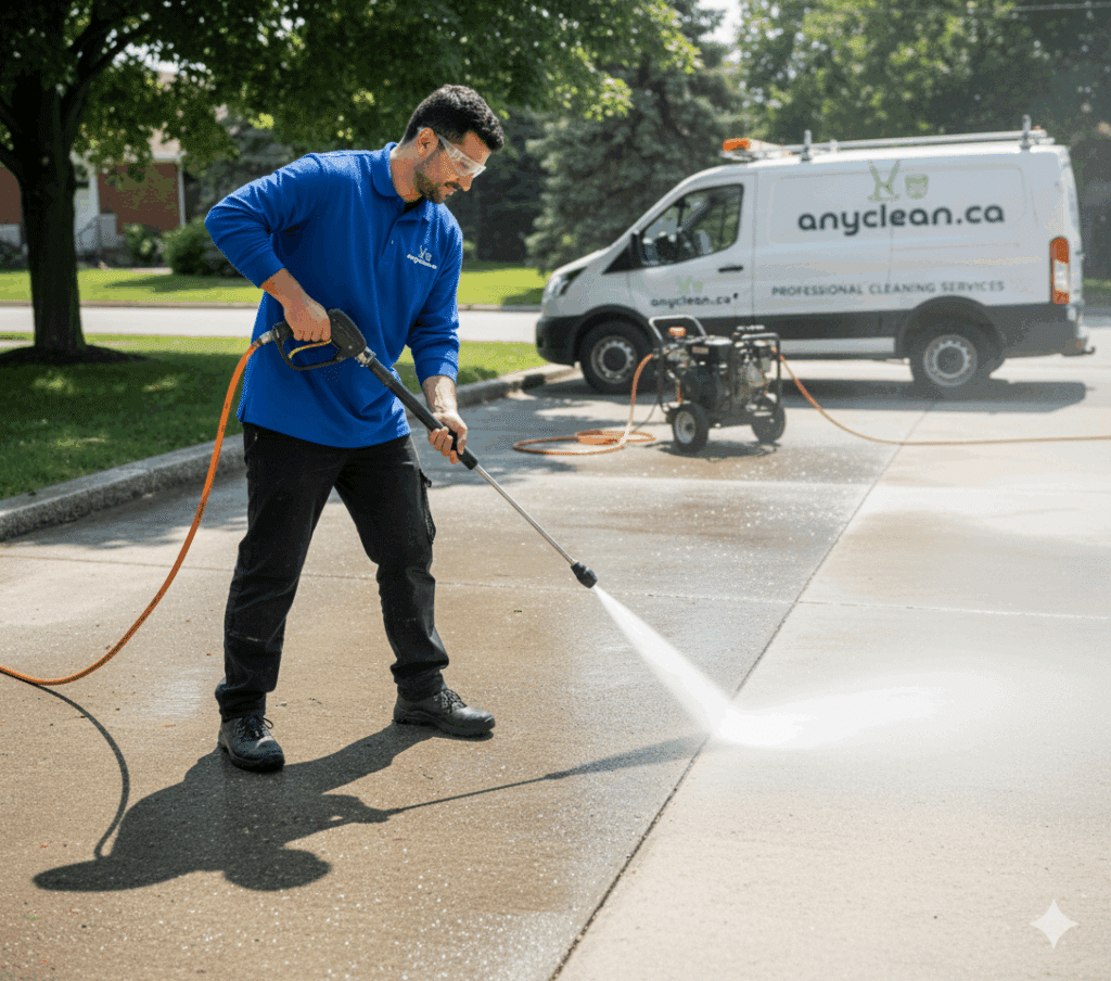AnyClean pressure washing in Ontario: pressure washing a residential driveway