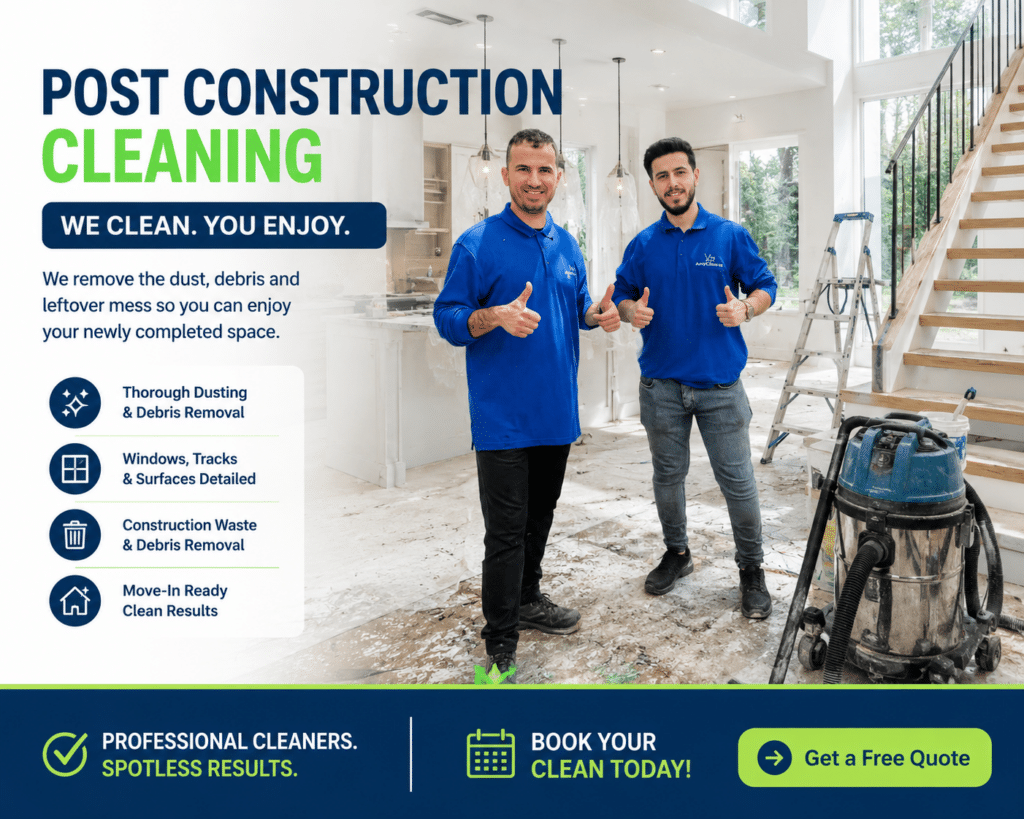 AnyClean post-renovation cleaning in Leduc: post-construction cleaning crew on a finished site