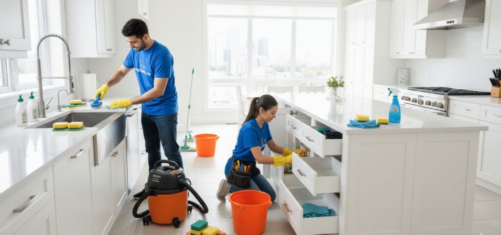 AnyClean appliance cleaning in Manitoba: cleaners deep cleaning a kitchen