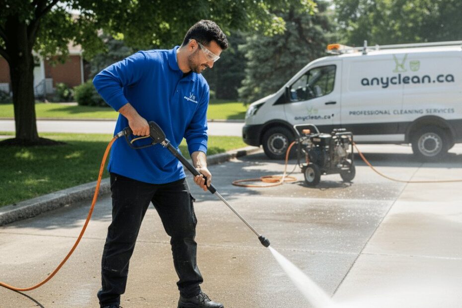 AnyClean technician pressure washing a driveway