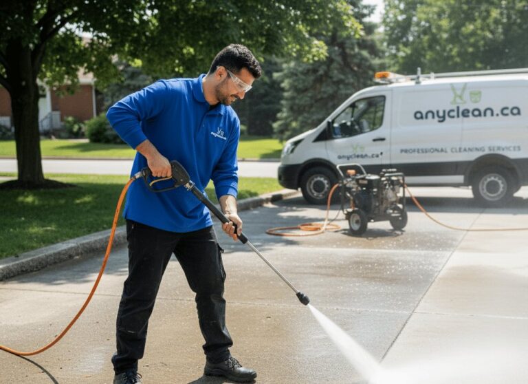 AnyClean pressure washing in St. Clair, ON: professional cleaners at work